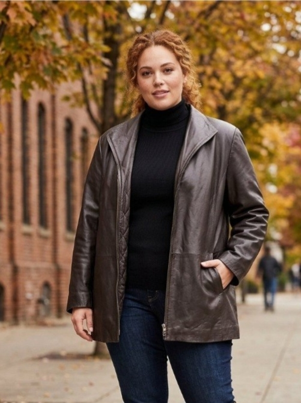 Vintage Venezia Brown Leather Jacket Fall Coat Size 20W Quilted Lining Matrix